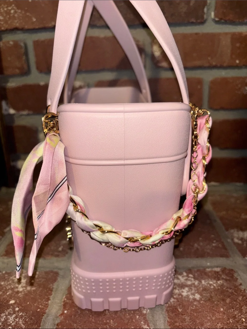 CROCS Light Pink Jeweled Tote with Scarf Chain Charm